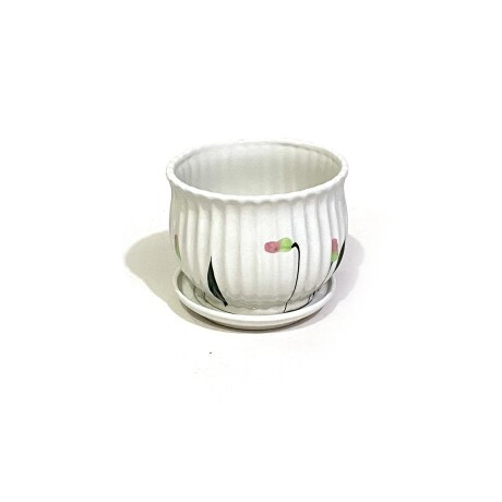 Maceta Ceramica Blanca Con Hojas 17,5x 15,8 Unica