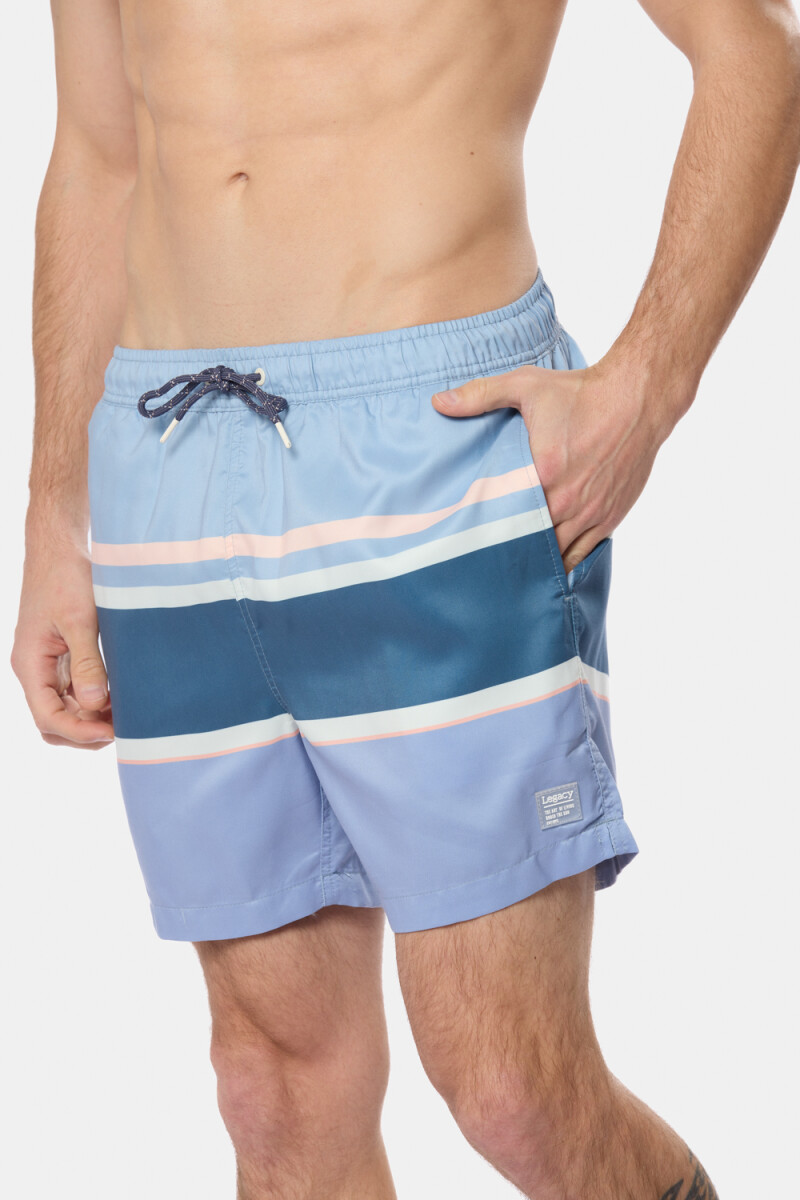 SHORT DE BAÑO RAYADO - Azul 