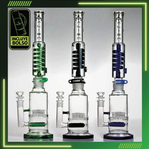 BONG ALIEN 3 PERCS RESORTE GLICERINA CONGELABLE 47CM - AL64 BONG ALIEN 3 PERCS RESORTE GLICERINA CONGELABLE 47CM - AL64