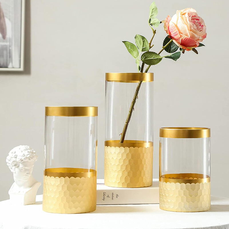 FLORERO VIDRIO TRANS. D12.5x19.5CM DORADO FLORERO VIDRIO TRANS. D12.5x19.5CM DORADO