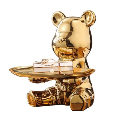 Adorno Oso Metalizado Plato Abajo Dorado