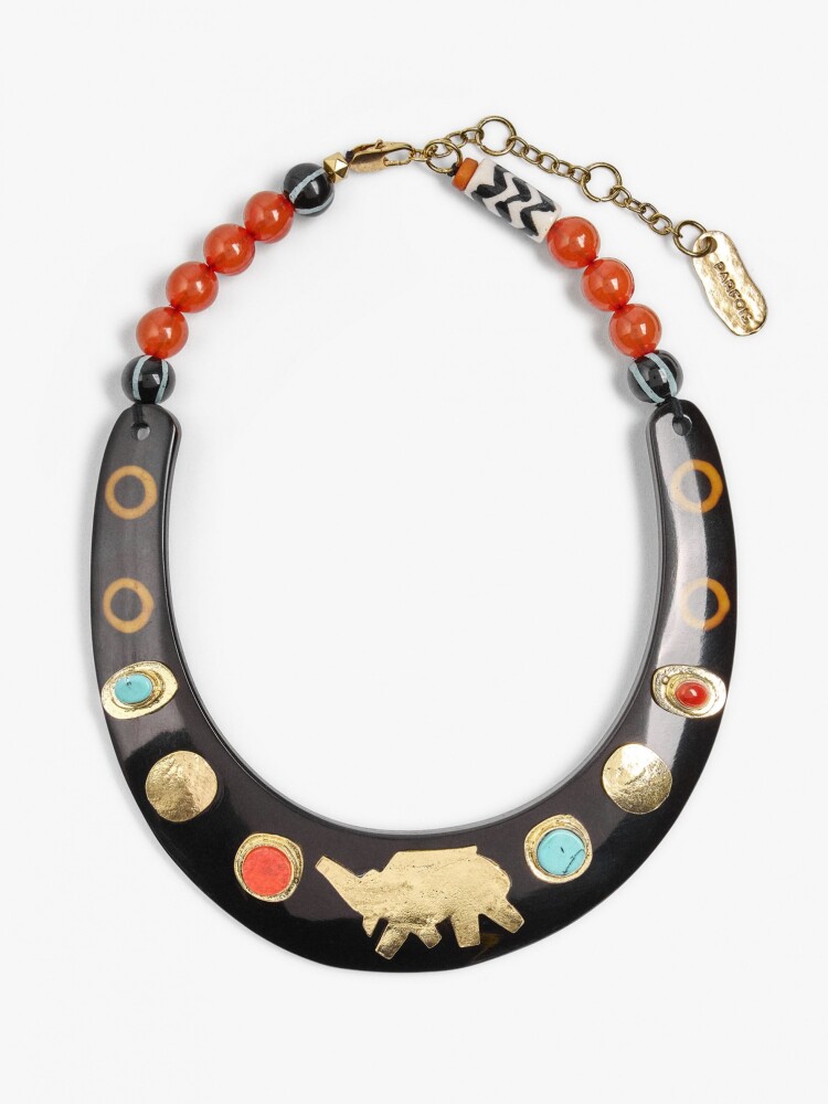 Collar Choker Con Cerámica Y Piedra multicolor