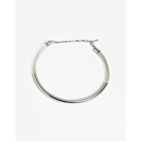 Collar Corto Metal Y Acrilico Plateado Rodio