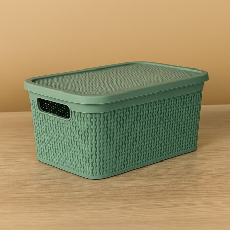 CAJA ORGANIZADORA SIMIL RATTAN 7,5 LITROS VERDE Verde