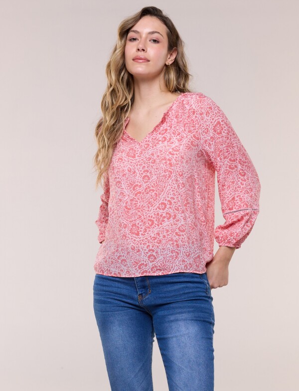 Blusa Con Detalles De Puntilla ROSA/MULTI