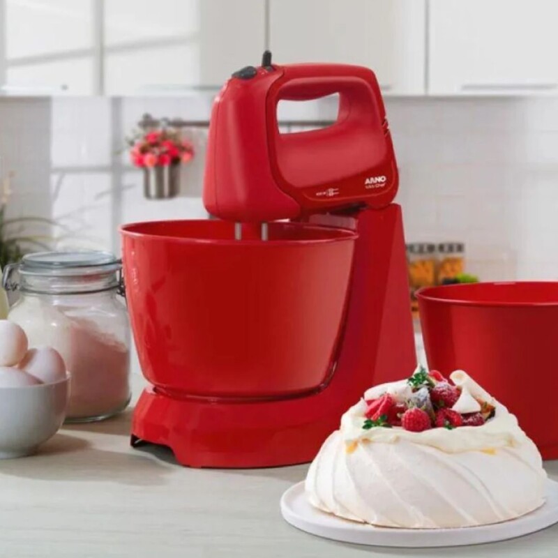 Mini Batidora Arno | 4 velocidades + Pulsar | Con 2 bowls de 4 Lts. | Color roja. Mini Batidora Arno | 4 velocidades + Pulsar | Con 2 bowls de 4 Lts. | Color roja.