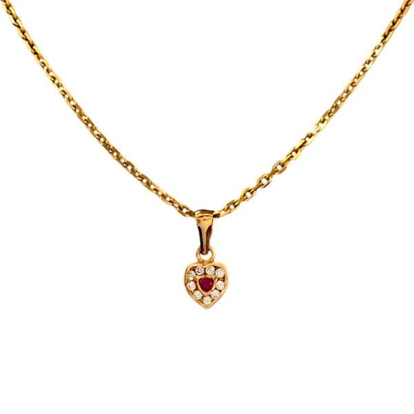 Dije Corazón-Oro bajo-Piedra Rubí y Zirconia-CP8549 conpiedra
