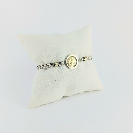 Pulsera religiosa de plata 925 y double en oro 18 ktes, SAN BENITO. Pulsera religiosa de plata 925 y double en oro 18 ktes, SAN BENITO.