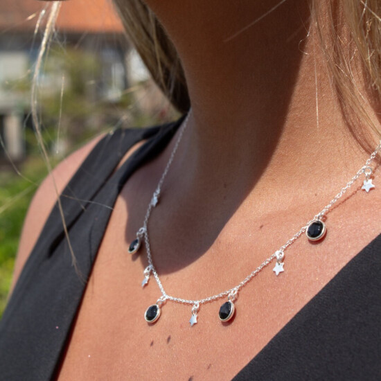 Collar Cadena Karvik Espinela Negra Plata 925 0