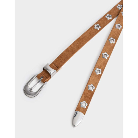 Cinturón Tachas Flores Marron Beige