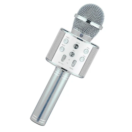 MICRÓFONO WS858 ECONÓMICO CON PARLANTE Y LUCES INFANTIL GRIS MICRÓFONO WS858 ECONÓMICO CON PARLANTE Y LUCES INFANTIL GRIS
