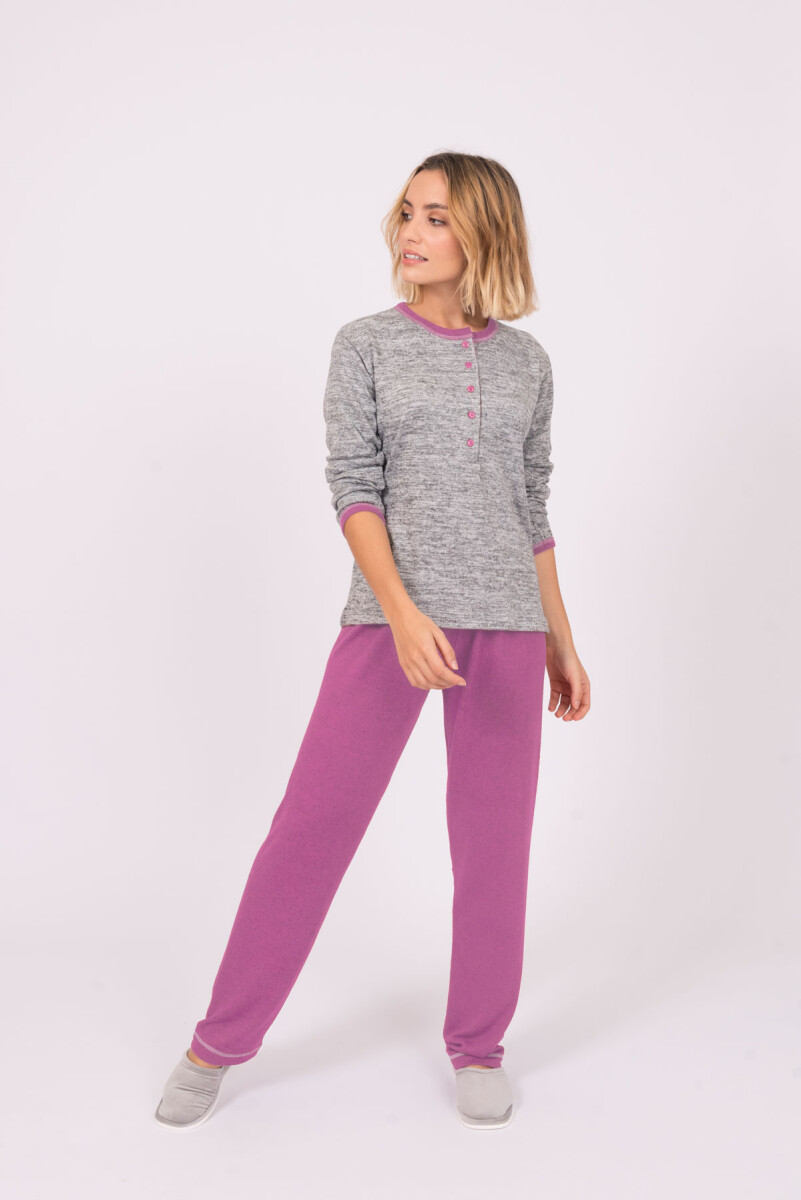 Pijama Manga Larga Lanilla con botones - Rosa 