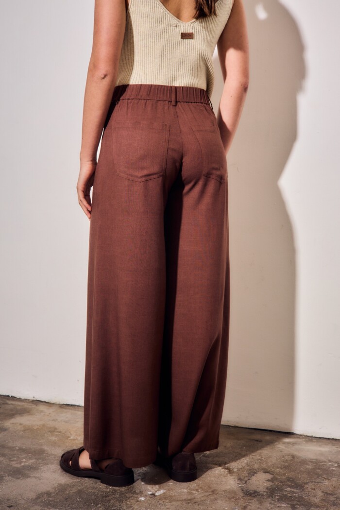Pantalon Con Lino Marron