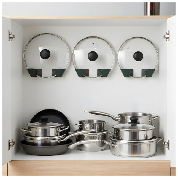 Soporte Organizador Para 2 Tapas de Olla Adhesivo Pared Color Verde
