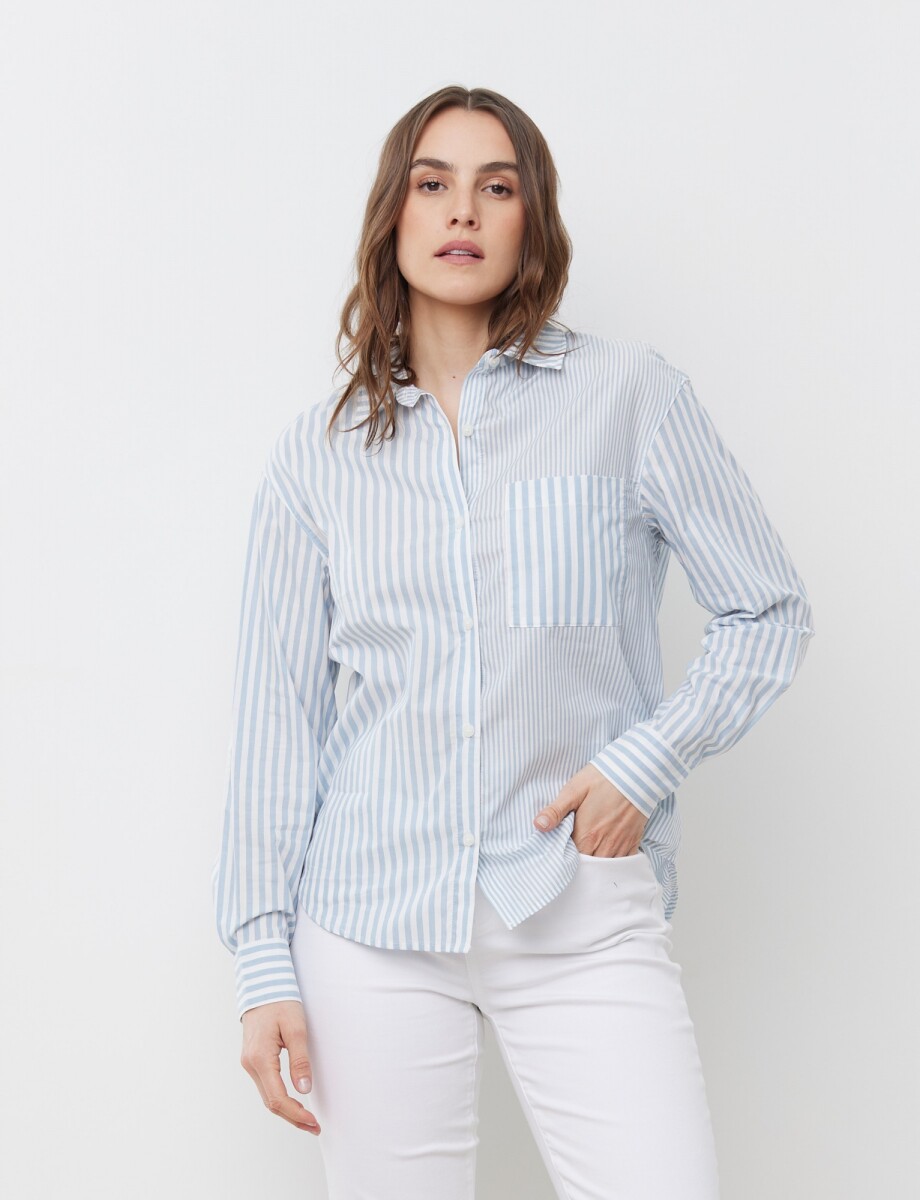 Camisa Algodon - Blanco/azul 