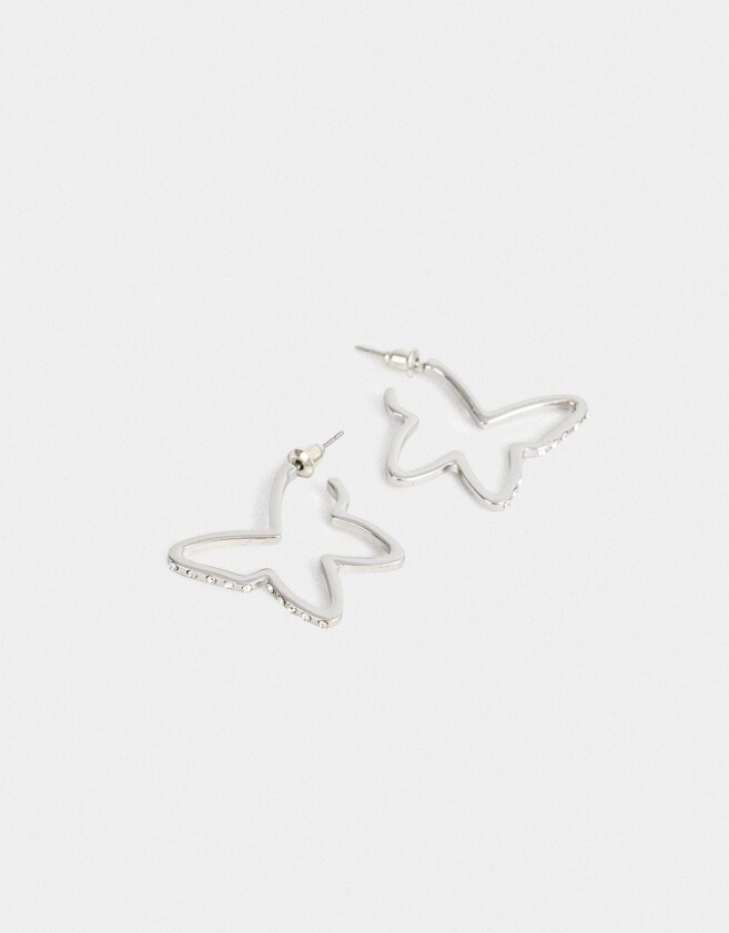 Aros Argollas Con Mariposas Argollas De Mariposa - Plateado