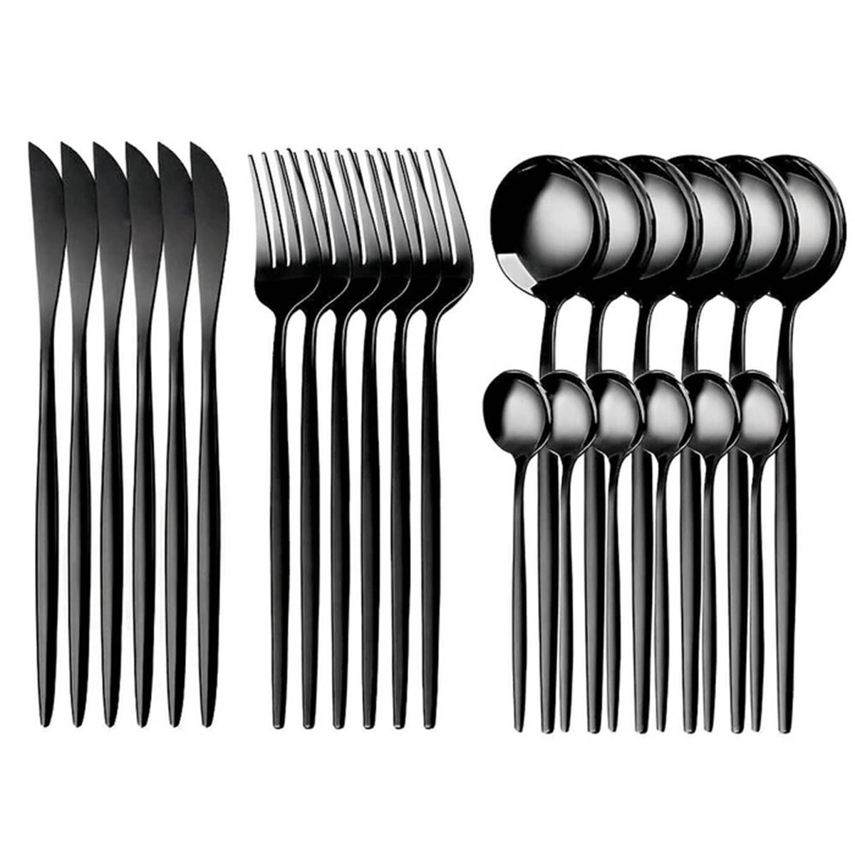Juego Set De Cubiertos 24p Acero Inoxidable Cocina - Negro 
