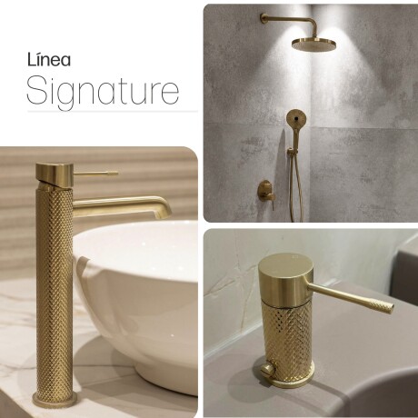 JUEGO DE GRIFERIA SIGNATURE BRUSHED GOLD CON LAVATORIO ALTO DORADO-BRUSHED GOLD
