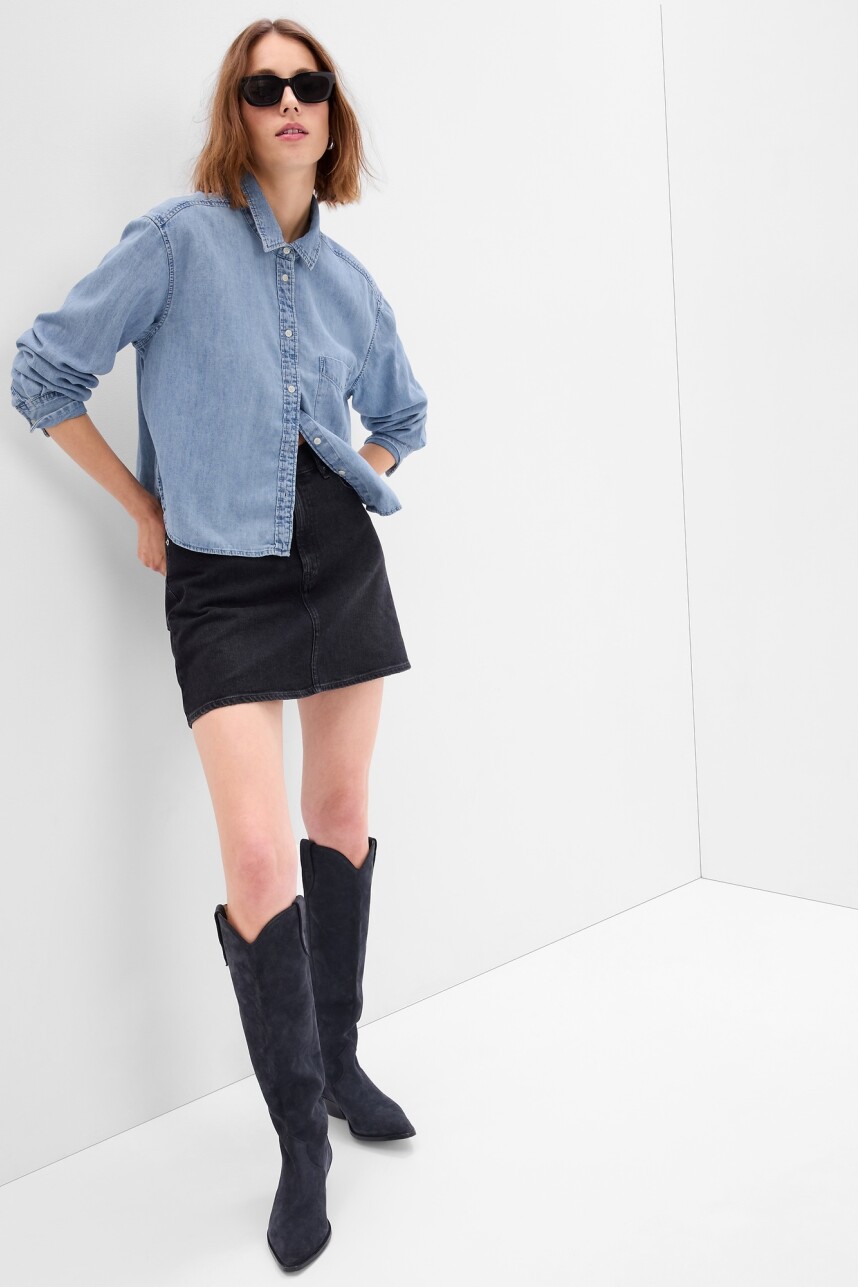 Camisa De Jean Corta Mujer Light Wash