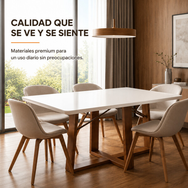 Mesa Comedor ComboHome Elma 120x80Cm Reforzada Madera Vidrio Blanco 1