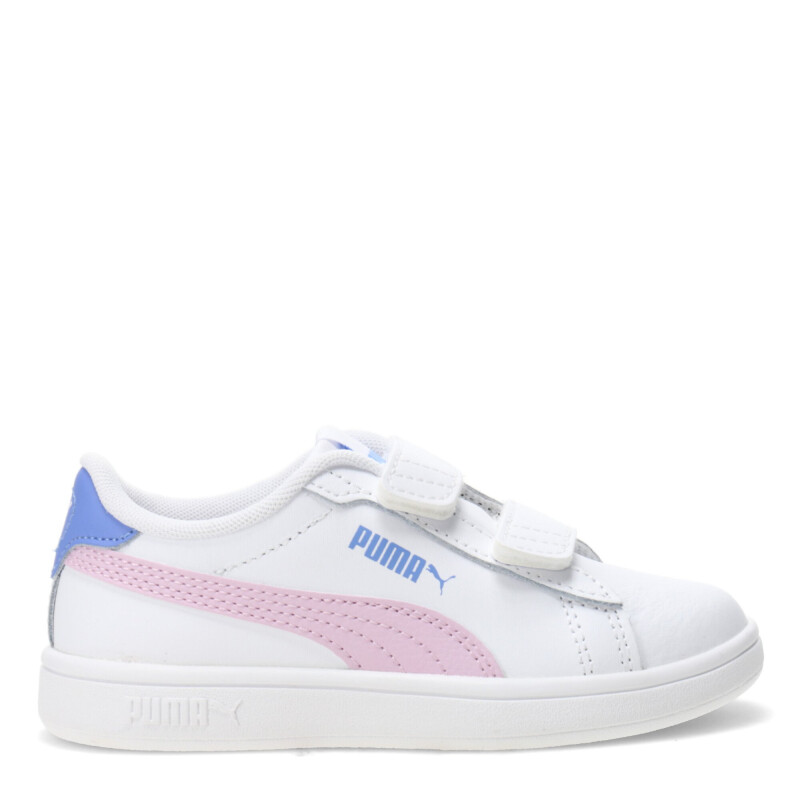 Championes Infantiles Puma Smash 3.0 Leather Blanco - Rosa - Violeta Lavanda