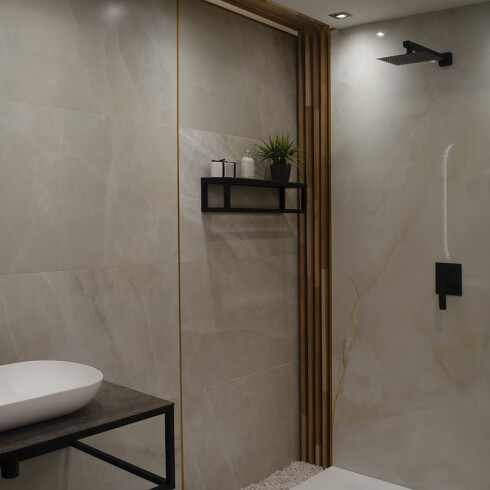 JUEGO COMPLETO DE GRIFERIA INCLUYE DUCHA EMBUTIDA ,LAVATORIO BAJO Y BIDET LINEA MODENA AQUALIA NEGRO