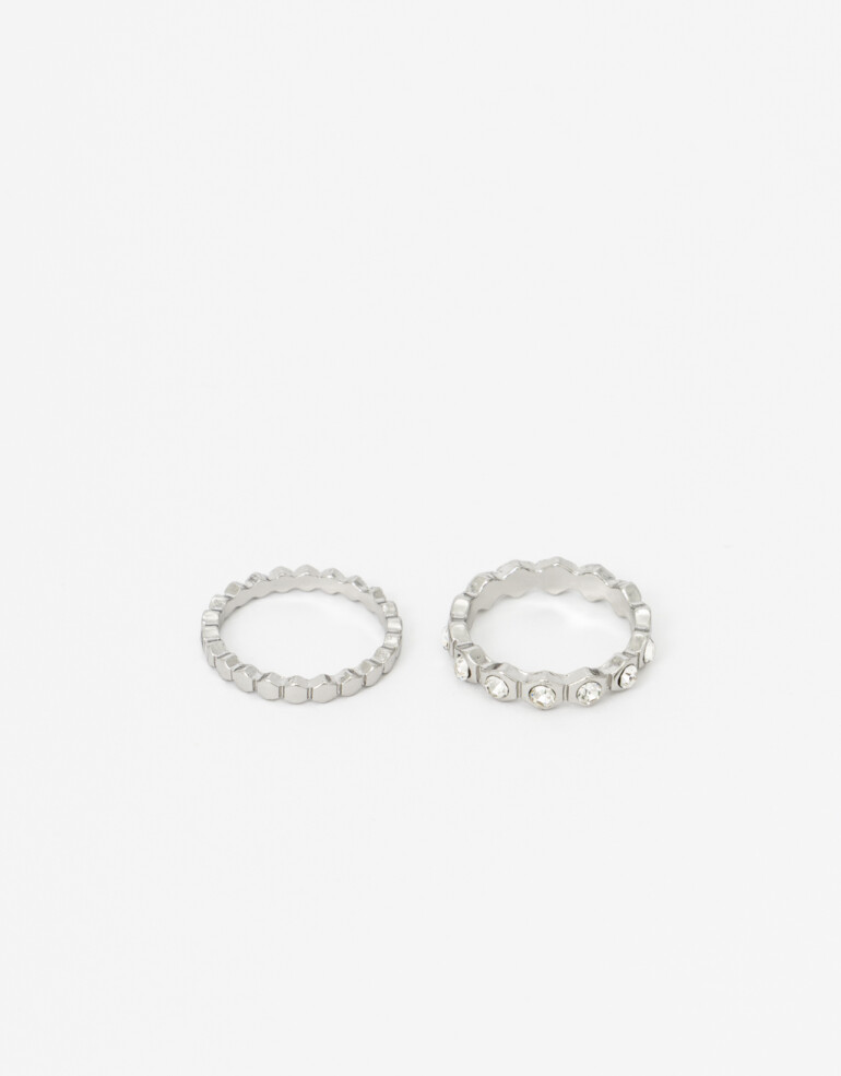 Sets Anillos Metal Set De Anillos Metal Con Strass - Plateado Rodio