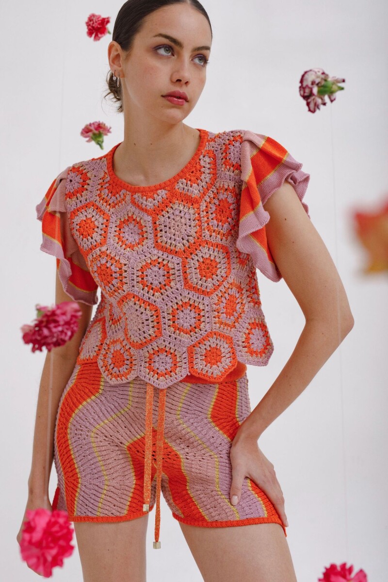 Short Flower Naranja Lila y Rosa