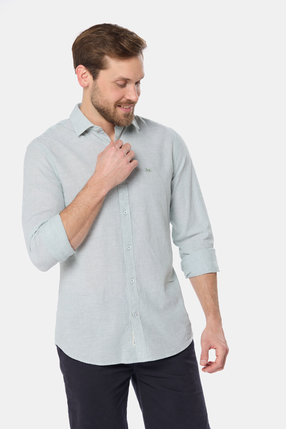 CAMISA RAYADA DE LINO Menta