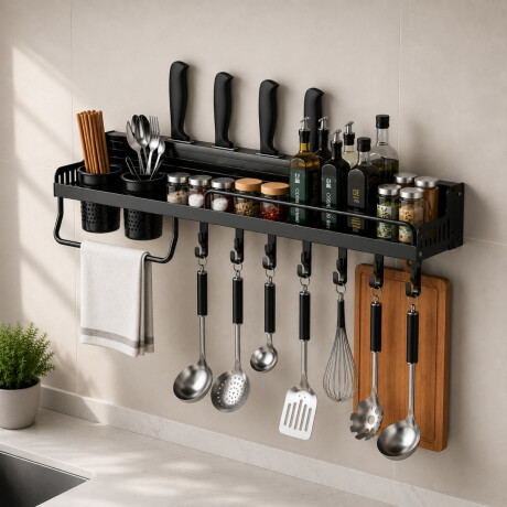 Estante organizador de cocina en metal NEGRO