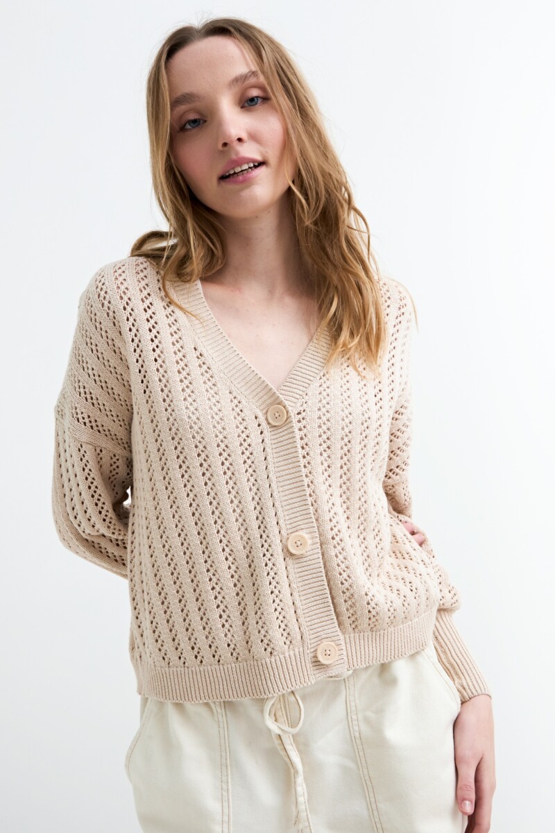 Cardigan escote V calado BEIGE