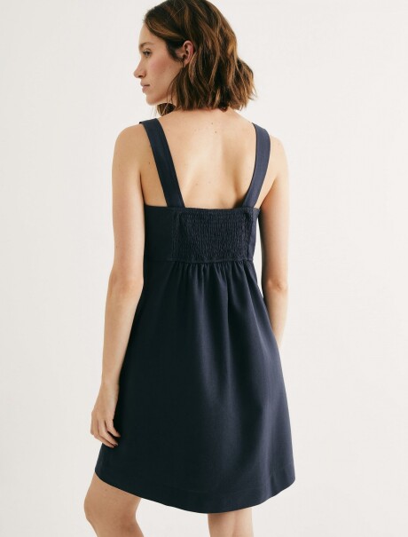 VESTIDO CORTO CON ESCOTE CUADRADO AZUL