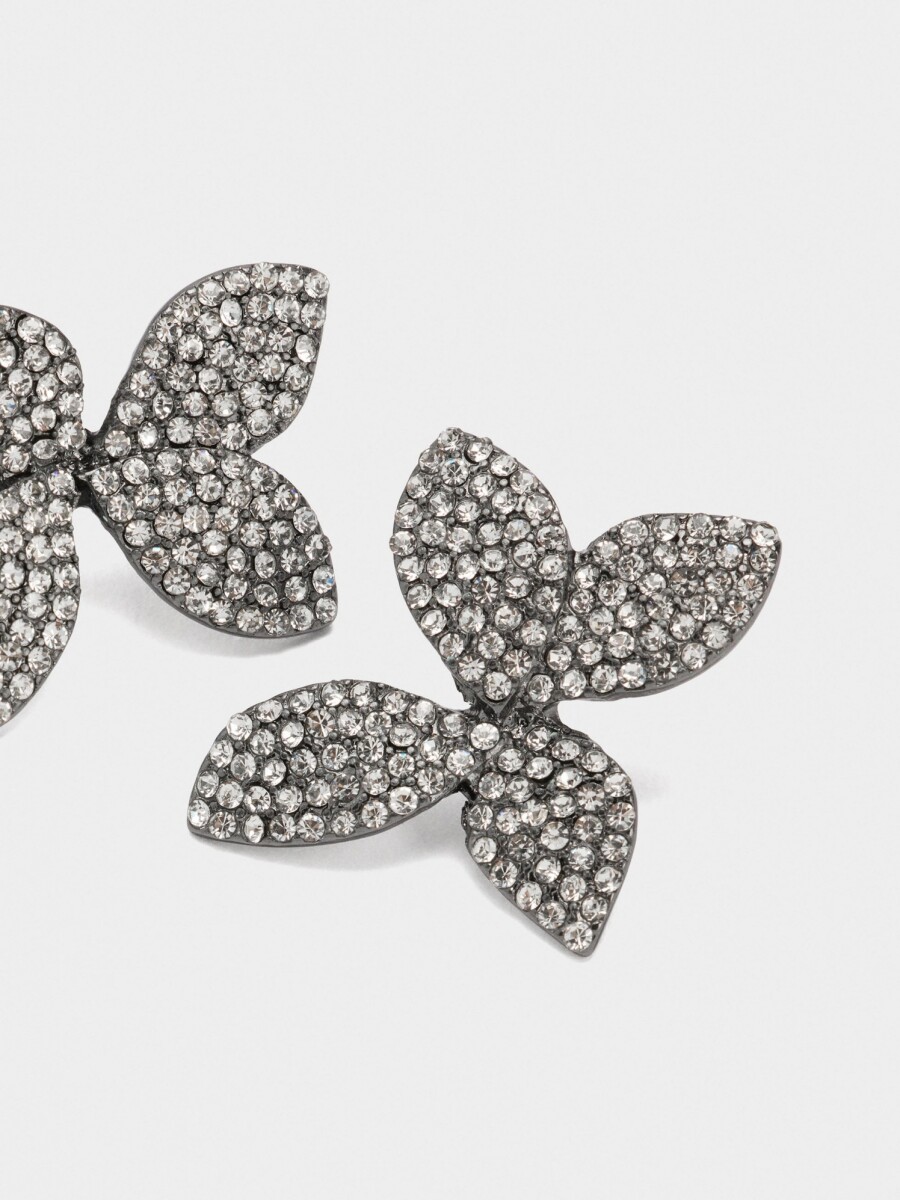 Pendientes Maxi Flor Con Cristales plateado