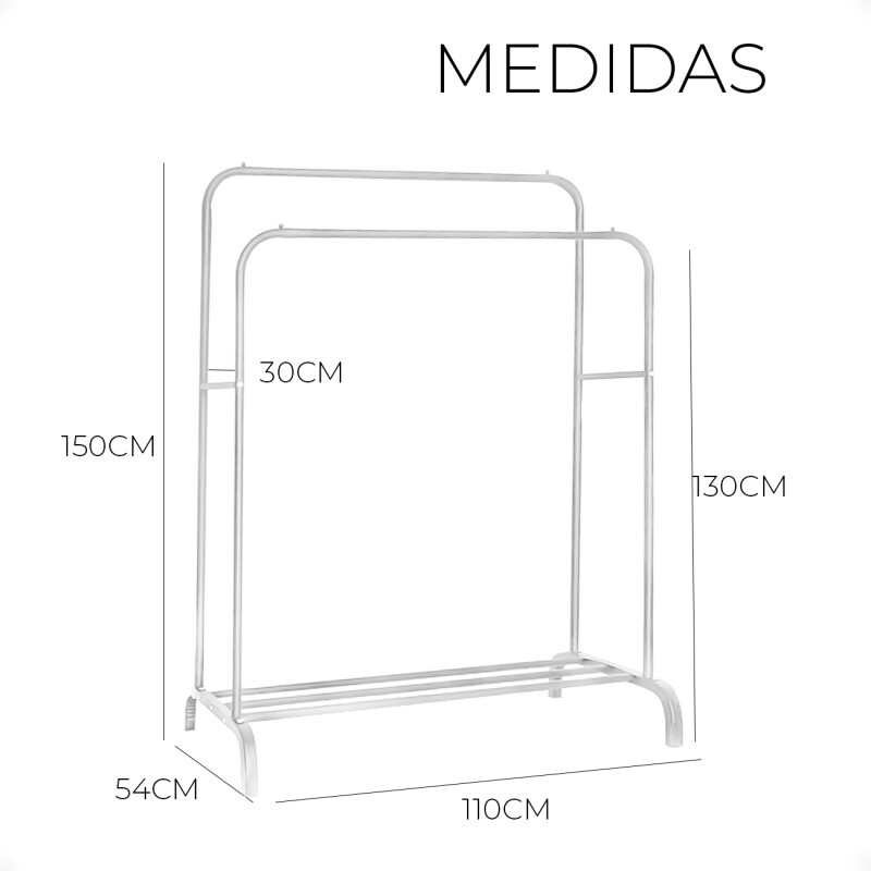 Perchero Doble De Metal Organizador De Ropa Blanco