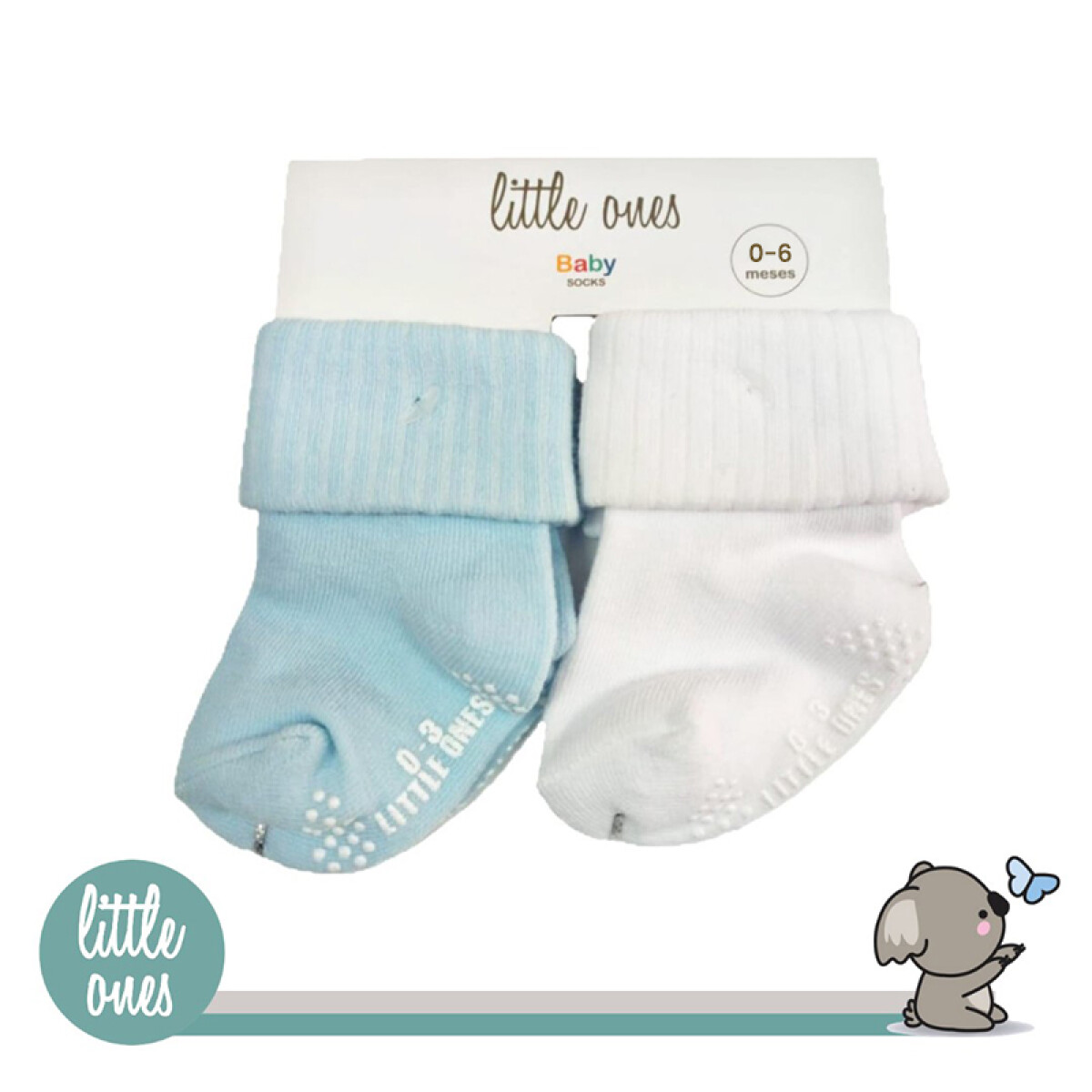 Pack x2 medias para bebé Little Ones - Blanco/Celeste 0-6 m 