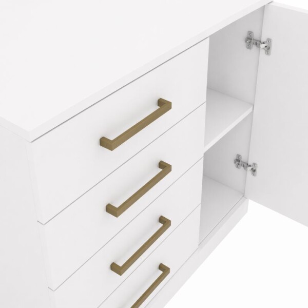 COMODA 4 CAJONES 1 PUERTA ROMENIA - BLANCA COMODA 4 CAJONES 1 PUERTA ROMENIA - BLANCA