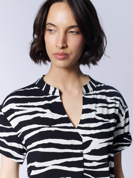 Vestido corto camisero Estampado Zebra Negro