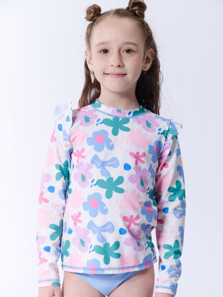 Remera manga larga uv estampa flores Flores Blanca