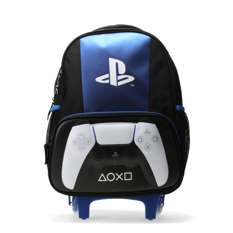 Mochila Infantil Play Station con rueditas Negro - Azul - Blanco