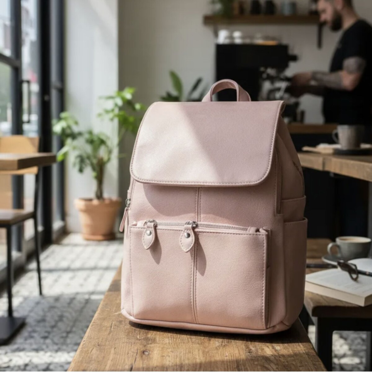 Mochila Canva Con Tapa Y Doble Cierre de cuero sintético - Rosa 