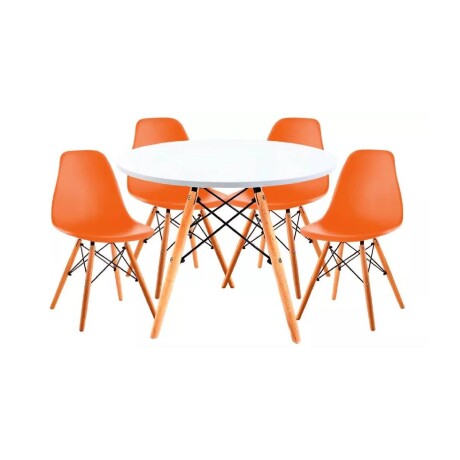 Juego de comedor Con Mesa Circular de 80cm + 4 Sillas Eames Naranja