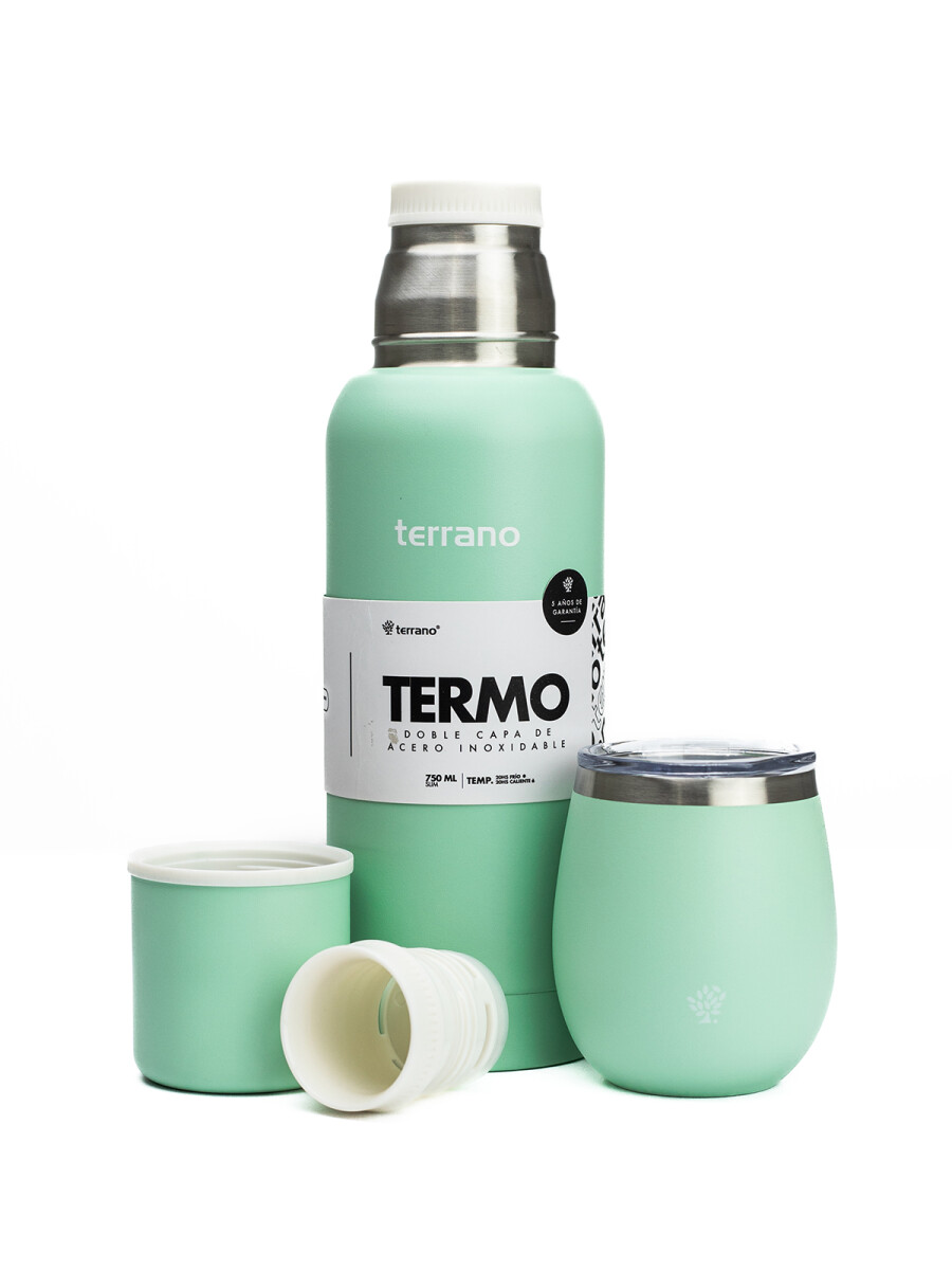 Kit Matero - Termo 750ML Slim + Mate Con Tapa - Verde Agua 