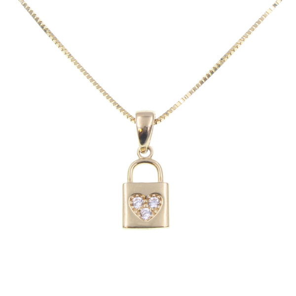 Colgante candado de oro amarillo 18k con circonias (Sin cadena) Colgante candado de oro amarillo 18k con circonias (Sin cadena)