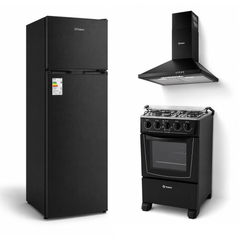 COMBO THOMPSON HELADERA FULL BLACK CON COCINA Y CAMPANA EXTRACTORA NEGRA Combo Thompson Heladera Full Black Con Cocina Y Campana Extractora Negra