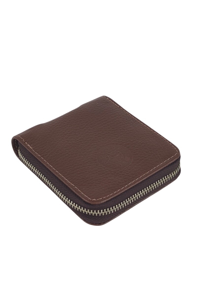 Billetera de Cuero Genuino con Cierre Perimetral Marrón