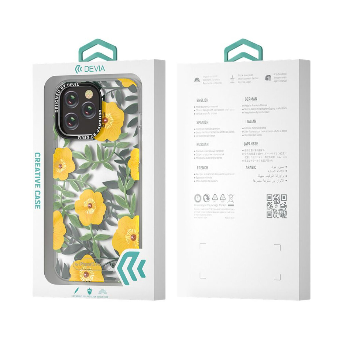 Protector Case Floral con Brillos Flower Series Devia para iPhone 15 Blanco