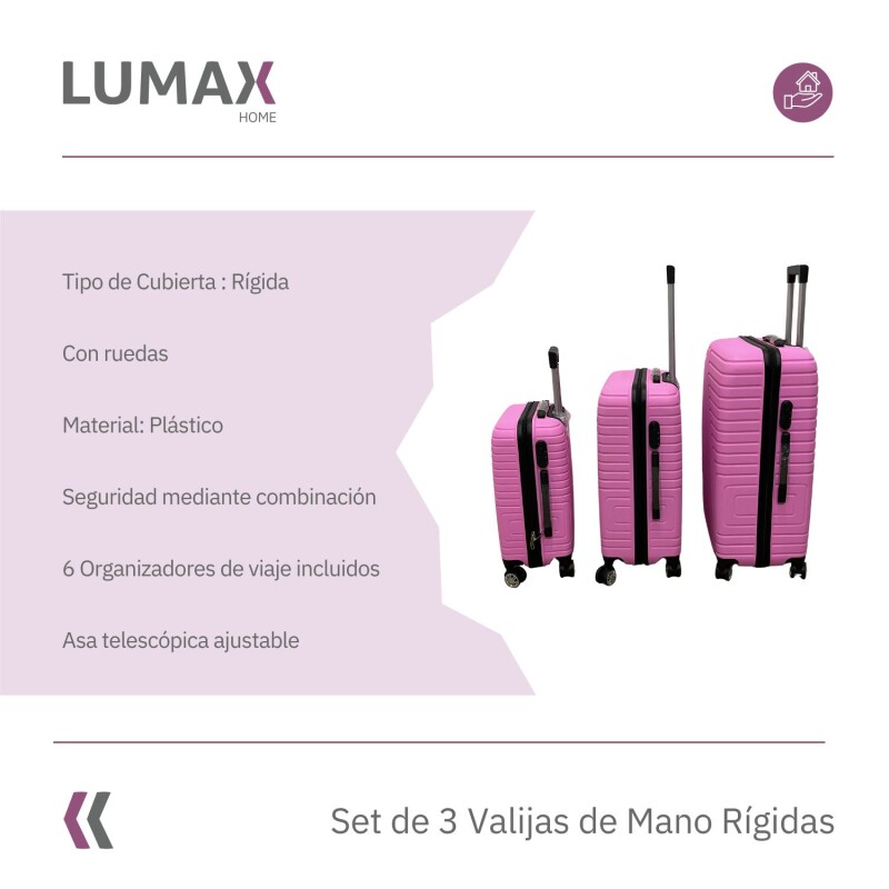 Set de 3 Valijas de Mano Rígidas Rosa
