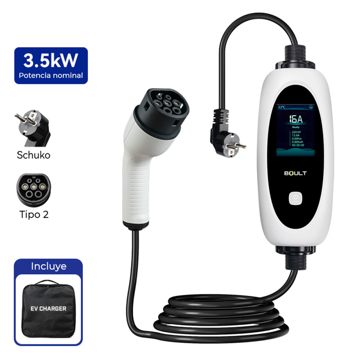 CARGADOR BATERIA - AUTO ELECTRICO 220V 3,5KW 16A TIPO 2 - 