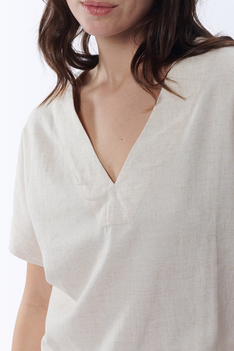 Blusa cuello en v con lino Crudo