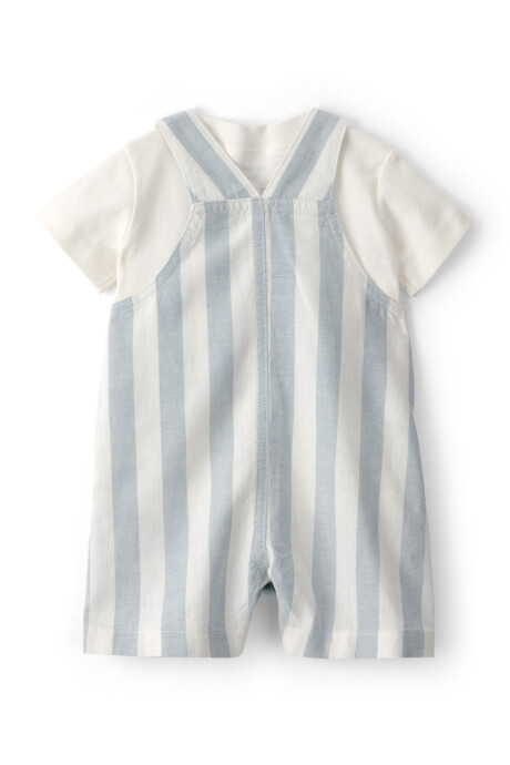 Set dos piezas, enterito corto de lino y remera de algodón, diseño a rayas Set dos piezas, enterito corto de lino y remera de algodón, diseño a rayas